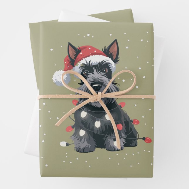 Dogs Scottie Scottish Terrier Christmas Dog Mom  Wrapping Paper Sheet (In situ)