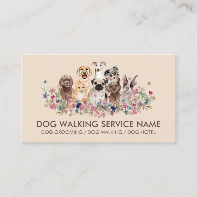 Dogs sitting flowers petshop online store business card (Front)