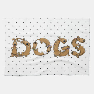 DOGS Spelled in Cute Funny Dog Letters Kitchen Towel
