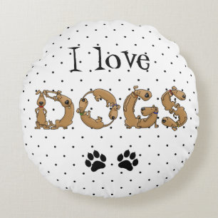 DOGS Spelled in Funny Cute Dog Letters Round Pillow