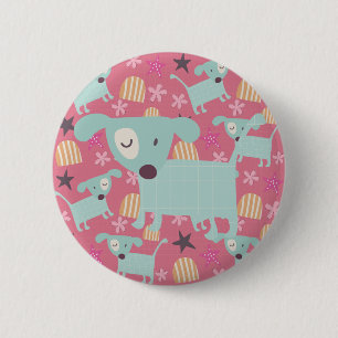 Dogs, Stars, and Flowers 2 Inch Round Button