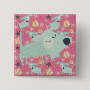 Dogs, Stars, and Flowers 2 Inch Square Button