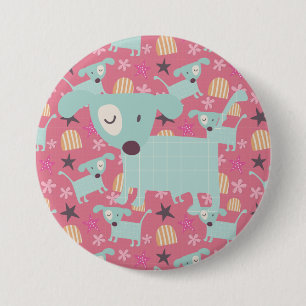 Dogs, Stars, and Flowers 3 Inch Round Button
