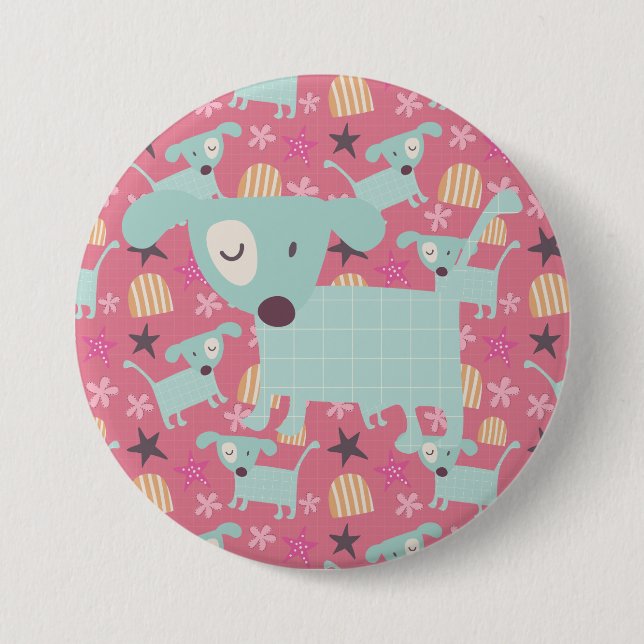 Dogs, Stars, and Flowers 3 Inch Round Button (Front)