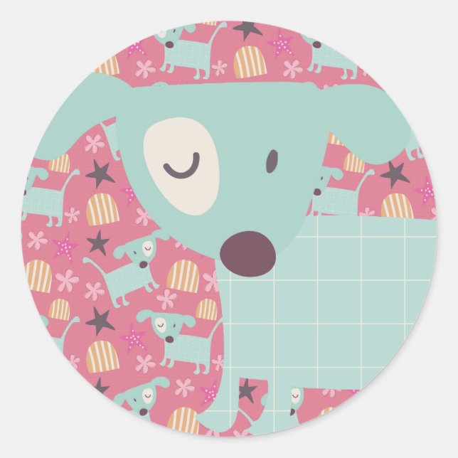 Dogs, Stars, and Flowers Classic Round Sticker (Front)