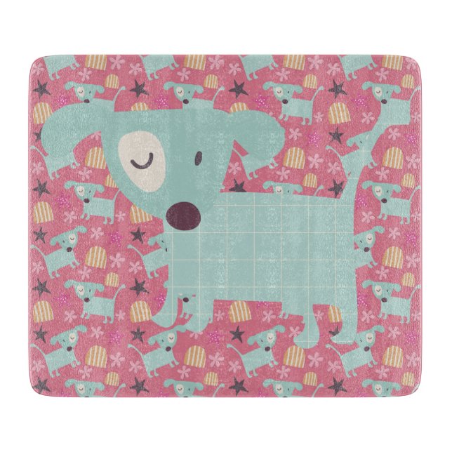 Dogs, Stars, and Flowers Cutting Board (Front)