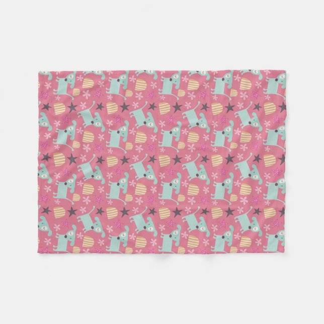 Dogs, Stars, and Flowers Fleece Blanket (Front (Horizontal))