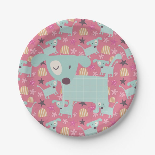 Dogs, Stars, and Flowers Paper Plate (Front)