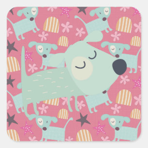 Dogs, Stars, and Flowers Square Sticker