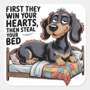 DOGS STEAL YOUR BED SQUARE STICKER