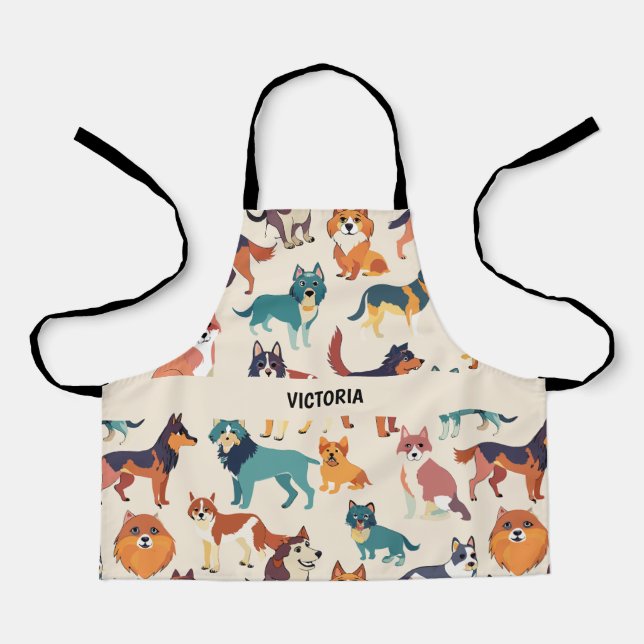 Dogs Watercolor Custom Pattern Apron (Front)
