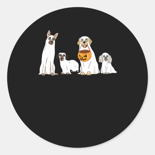Dogs Wearing Ghost Costume Fun Dog Halloween Men W Classic Round Sticker (Front)