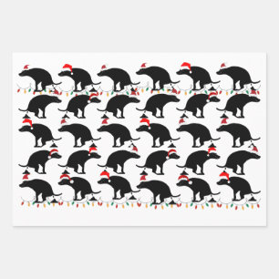 Dogs wearing Santa hats and Pooping Wrapping Paper Sheet