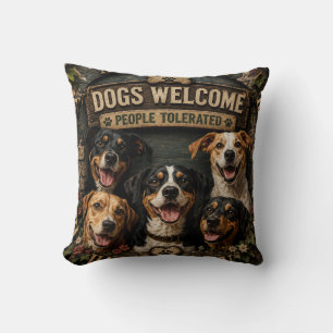 Dogs Welcome People Tolerated Funny Rustic Farm Throw Pillow