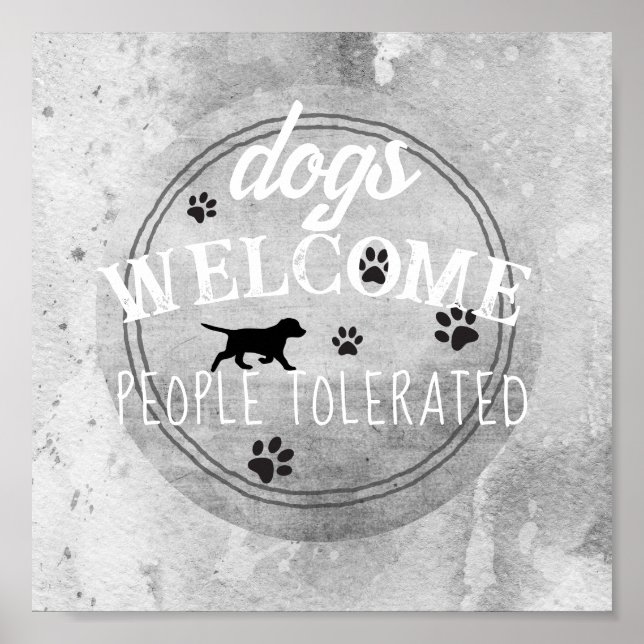 dogs welcome people tolerated grey and white decor (Front)