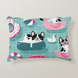 Dogs with pool floats, vintage pattern. accent pillow