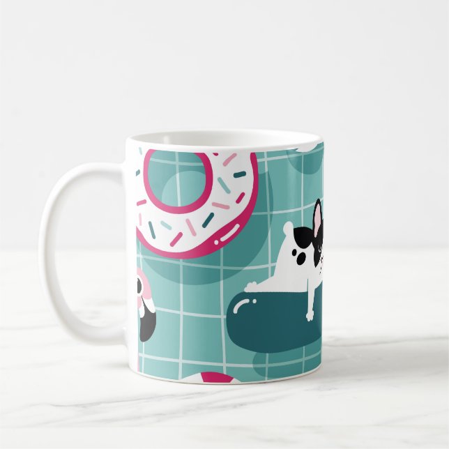 Dogs with pool floats, vintage pattern. coffee mug (Left)