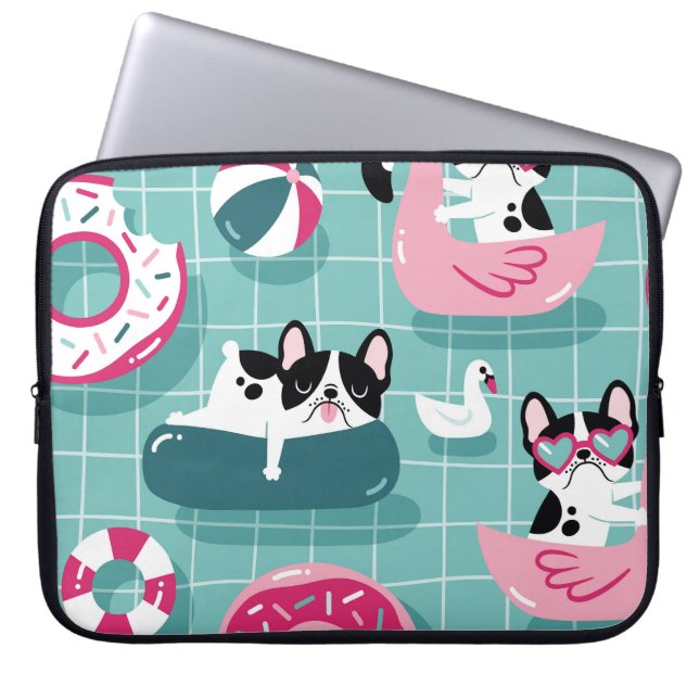 Dogs with pool floats, vintage pattern. laptop sleeve (Front)