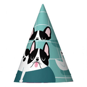 Dogs with pool floats, vintage pattern. party hat