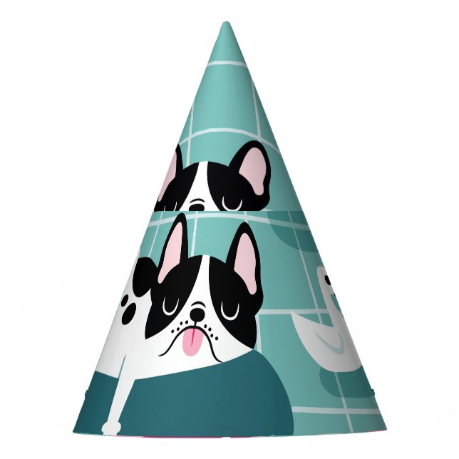 Dogs with pool floats, vintage pattern. party hat (Front)