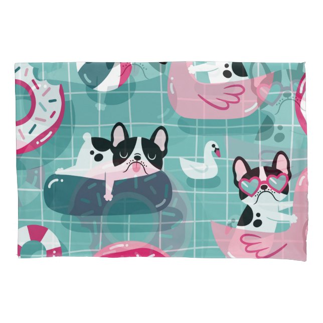 Dogs with pool floats, vintage pattern. pillowcase (Front)