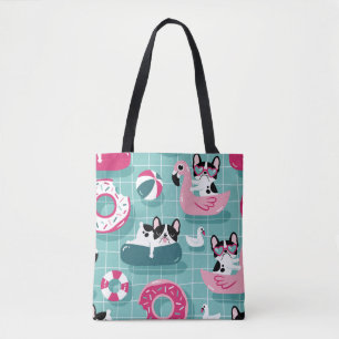 Dogs with pool floats, vintage pattern. tote bag