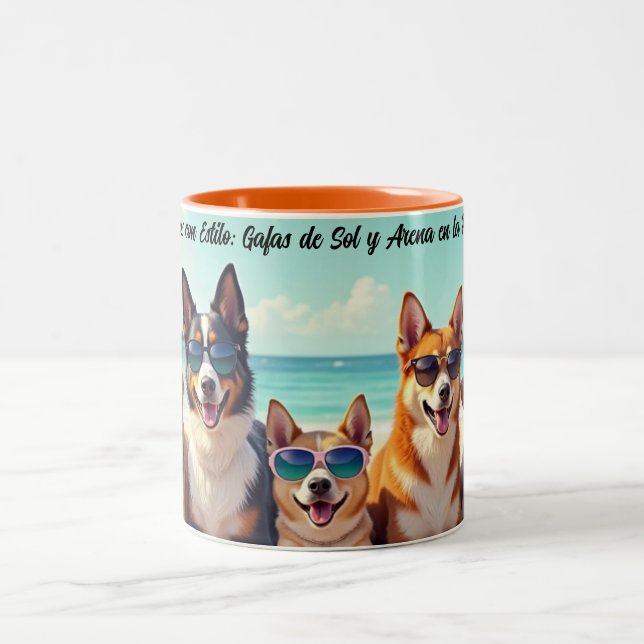 Dogs with Style: Sun and Sand Glasses on Play Two-Tone Coffee Mug (Center)
