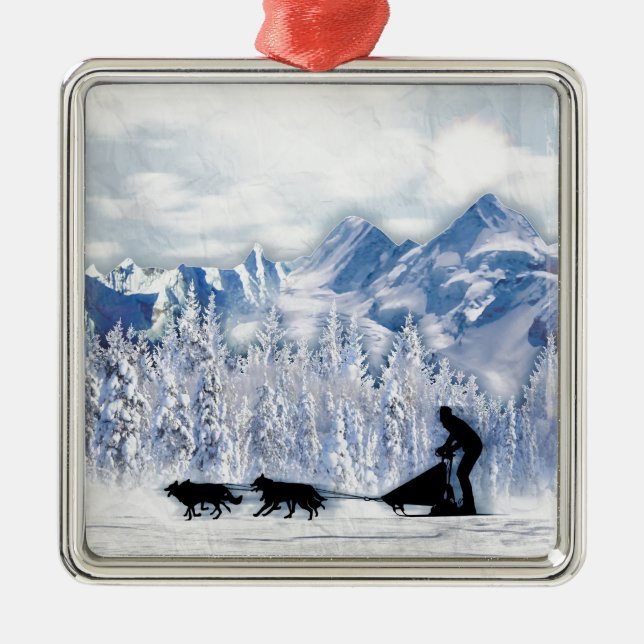 Dogsledding Metal Ornament (Front)