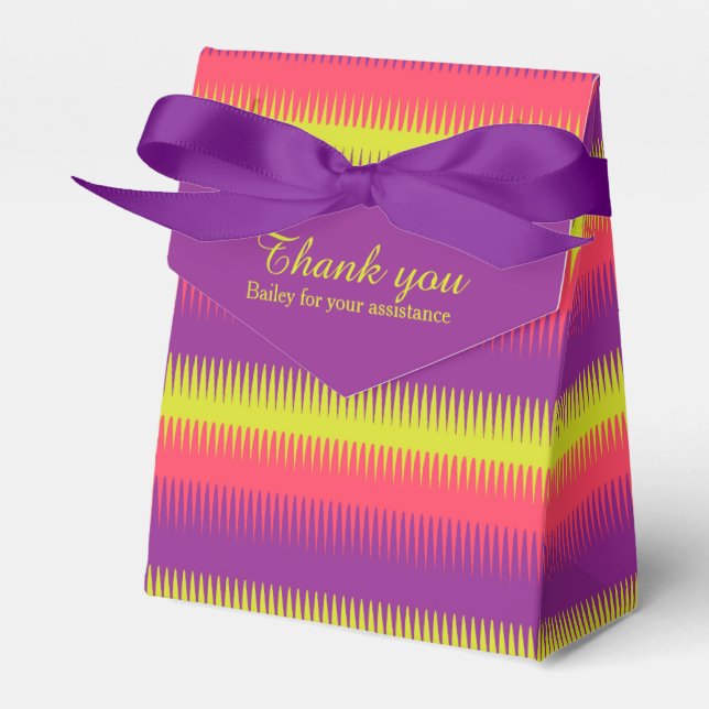 Dogtooth lines purple pink lime thank you gift box (Front Side)