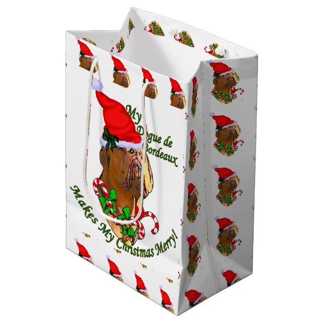 Dogue de Bordeaux Christmas Medium Gift Bag (Front Angled)