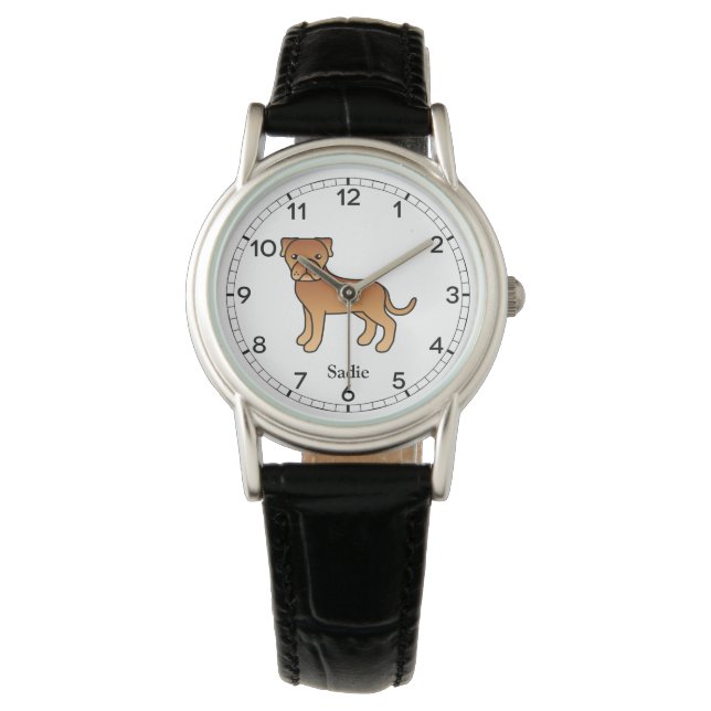 Dogue De Bordeaux Cute Cartoon Dog & Name Watch (Front)