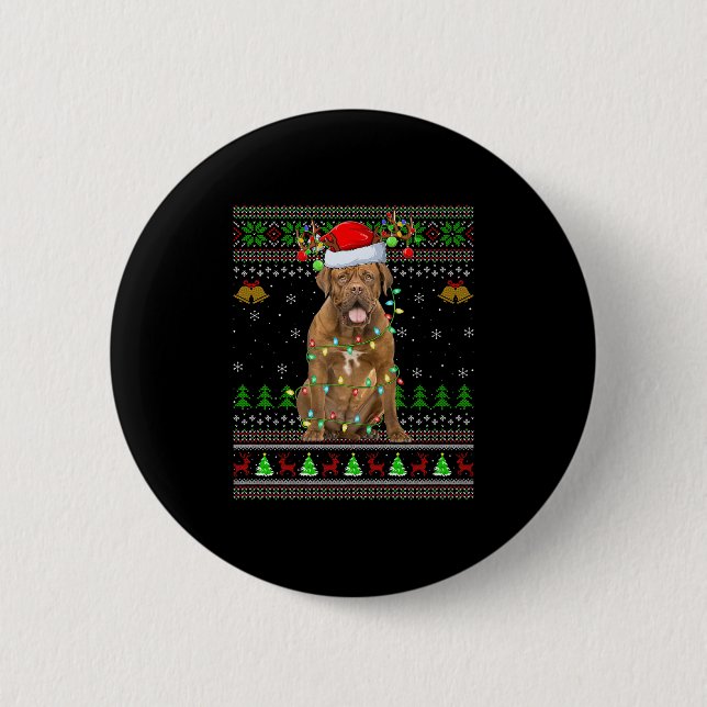 Dogue De Bordeaux Dog Ugly Christmas Sweaters Holi 2 Inch Round Button (Front)