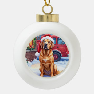 Dogue de Bordeaux Firefighter Station Santa Hat Ceramic Ball Christmas Ornament