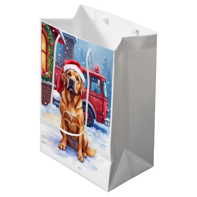 Dogue de Bordeaux Firefighter Station Santa Hat Medium Gift Bag (Front Angled)