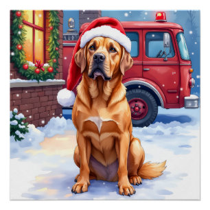 Dogue de Bordeaux Firefighter Station Santa Hat Poster