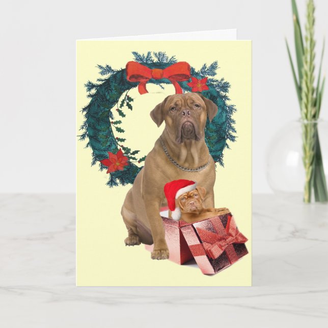 Dogue De Bordeaux Merry Christmas Holiday Card (Front)