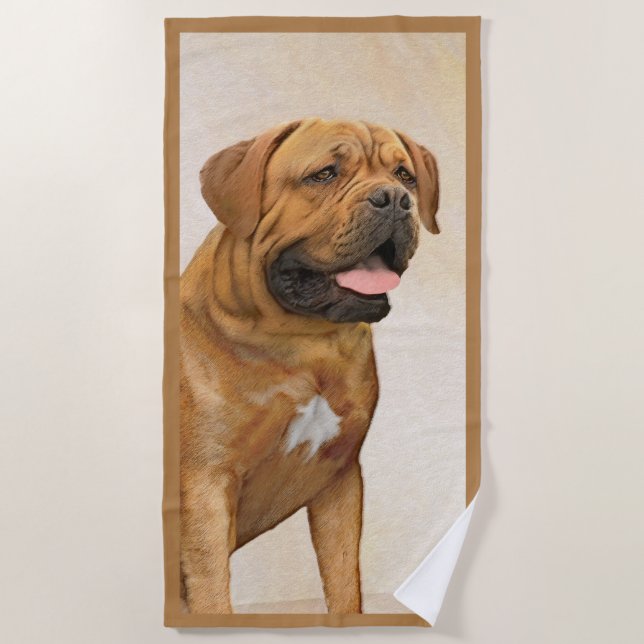 Dogue de Bordeaux Painting - Cute Original Dog Art Beach Towel (Front)