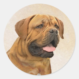 Dogue de Bordeaux Painting - Cute Original Dog Art Classic Round Sticker