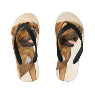 Dogue de Bordeaux Painting - Cute Original Dog Art Kid's Flip Flops
