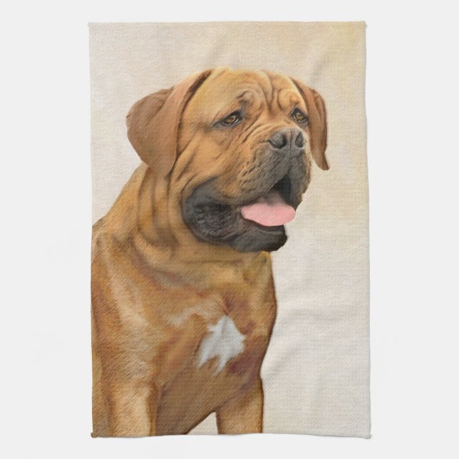 Dogue de Bordeaux Painting - Cute Original Dog Art Kitchen Towel (Vertical)