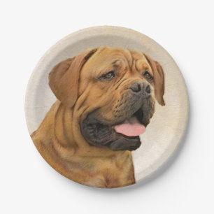 Dogue de Bordeaux Painting - Cute Original Dog Art Paper Plate