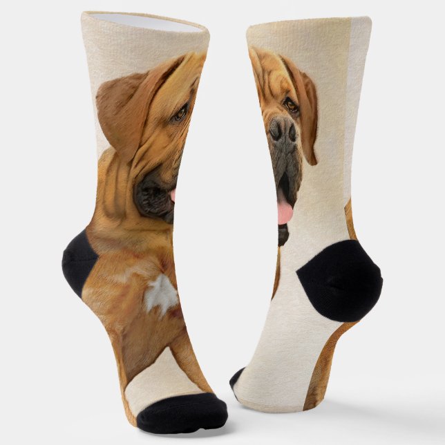 Dogue de Bordeaux Painting - Cute Original Dog Art Socks (Angled)
