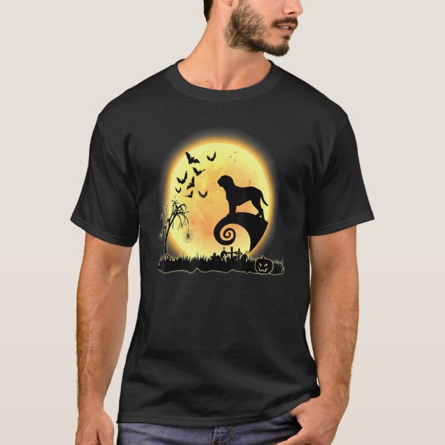 Dogue De Bordeaux Scary And Moon Dog Halloween Cos T-Shirt (Front)