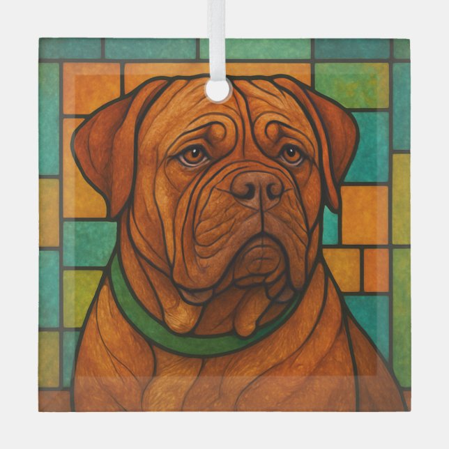 Dogue de Bordeaux "Stained Glass"  Glass Ornament (Front)