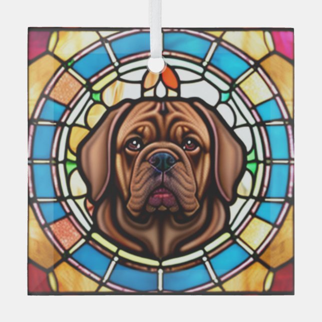 Dogue de Bordeaux "Stained Glass"  Glass Ornament (Front)