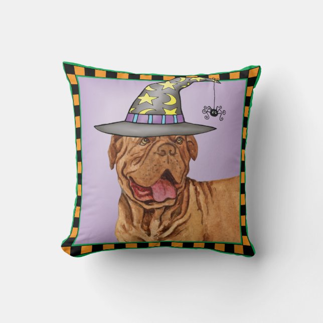 Dogue de Bordeaux Witch Throw Pillow (Front)