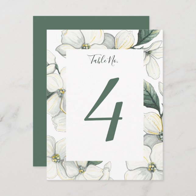 Dogwood Bloom Wedding Table Number Card (Front/Back)