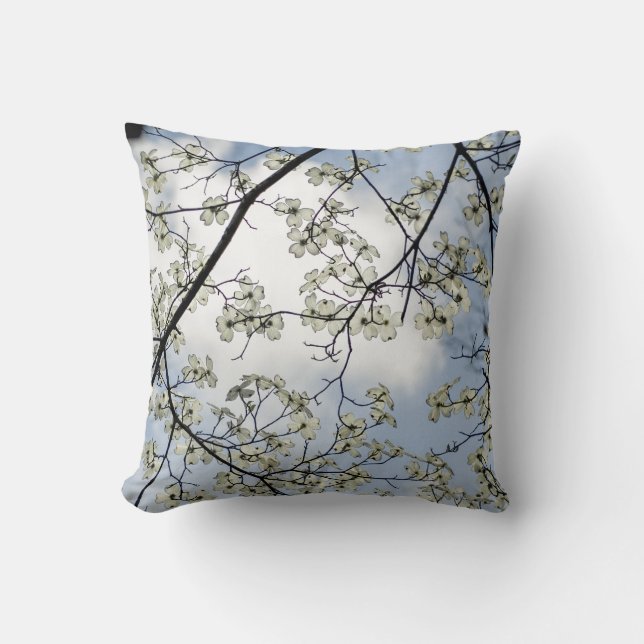 Dogwood Blossoms and Blue Sky Throw Pillow (Front)