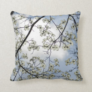 Dogwood Blossoms and Blue Sky Throw Pillow
