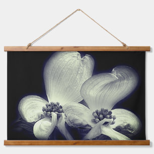 Dogwood Blossoms In Black And White Hanging Tapestry